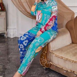 Plus Floral and paisley print blouse and pants